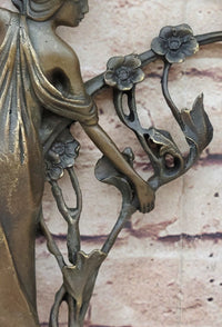 Bronze Metal Wall Art Frame Sculpture of Woman w/ Flowers