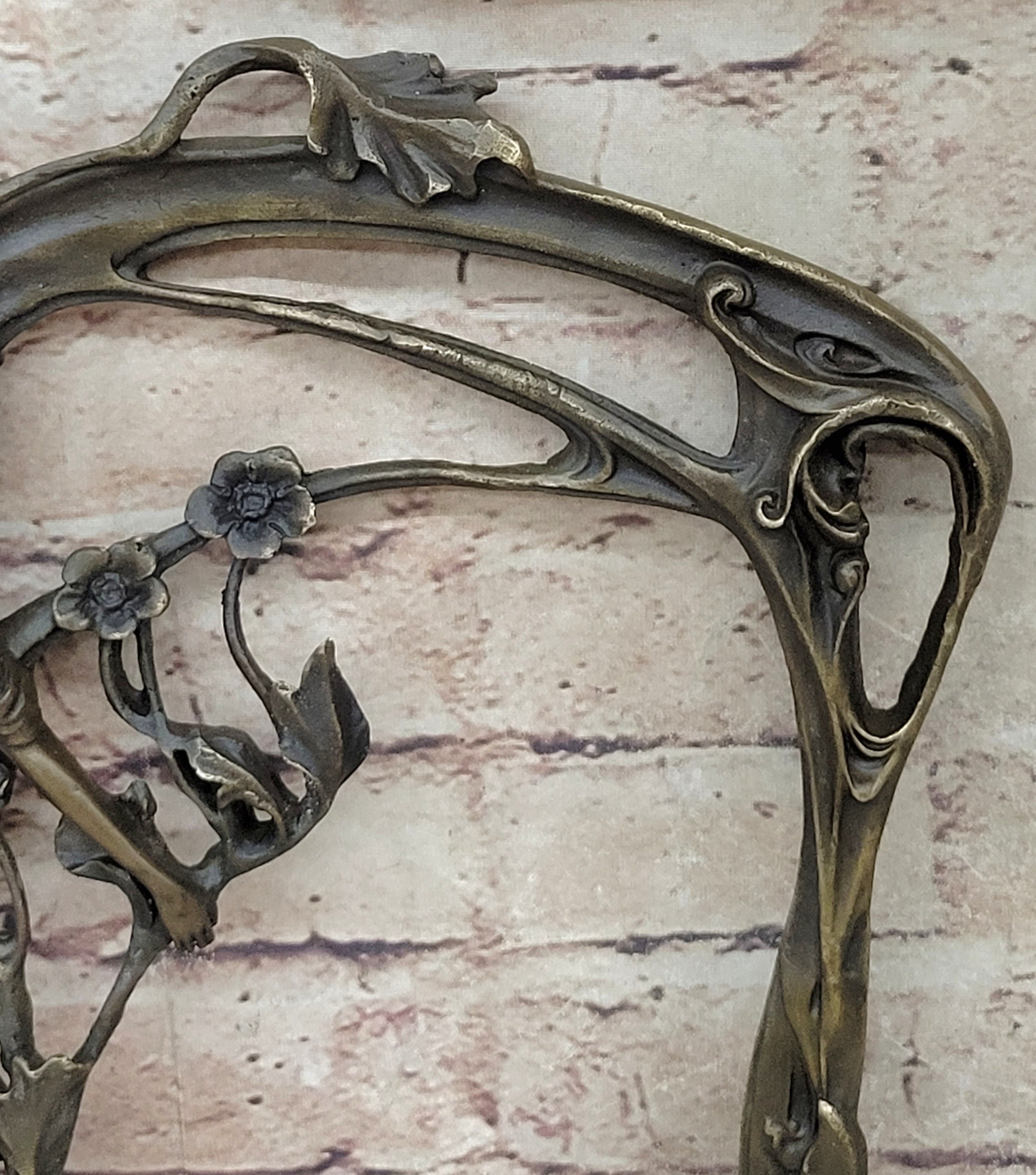 Bronze Metal Wall Art Frame Sculpture of Woman w/ Flowers