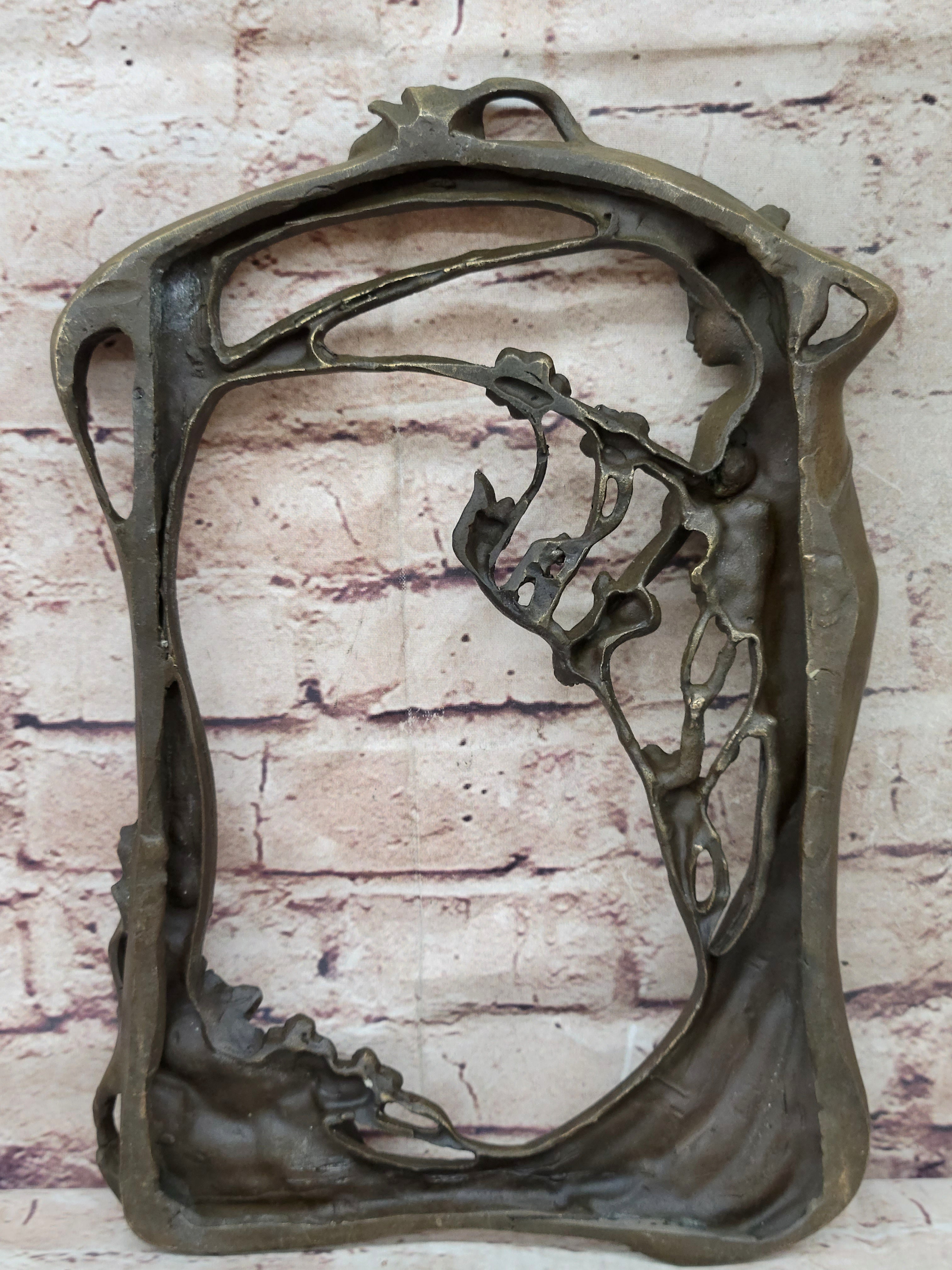 Bronze Metal Wall Art Frame Sculpture of Woman w/ Flowers