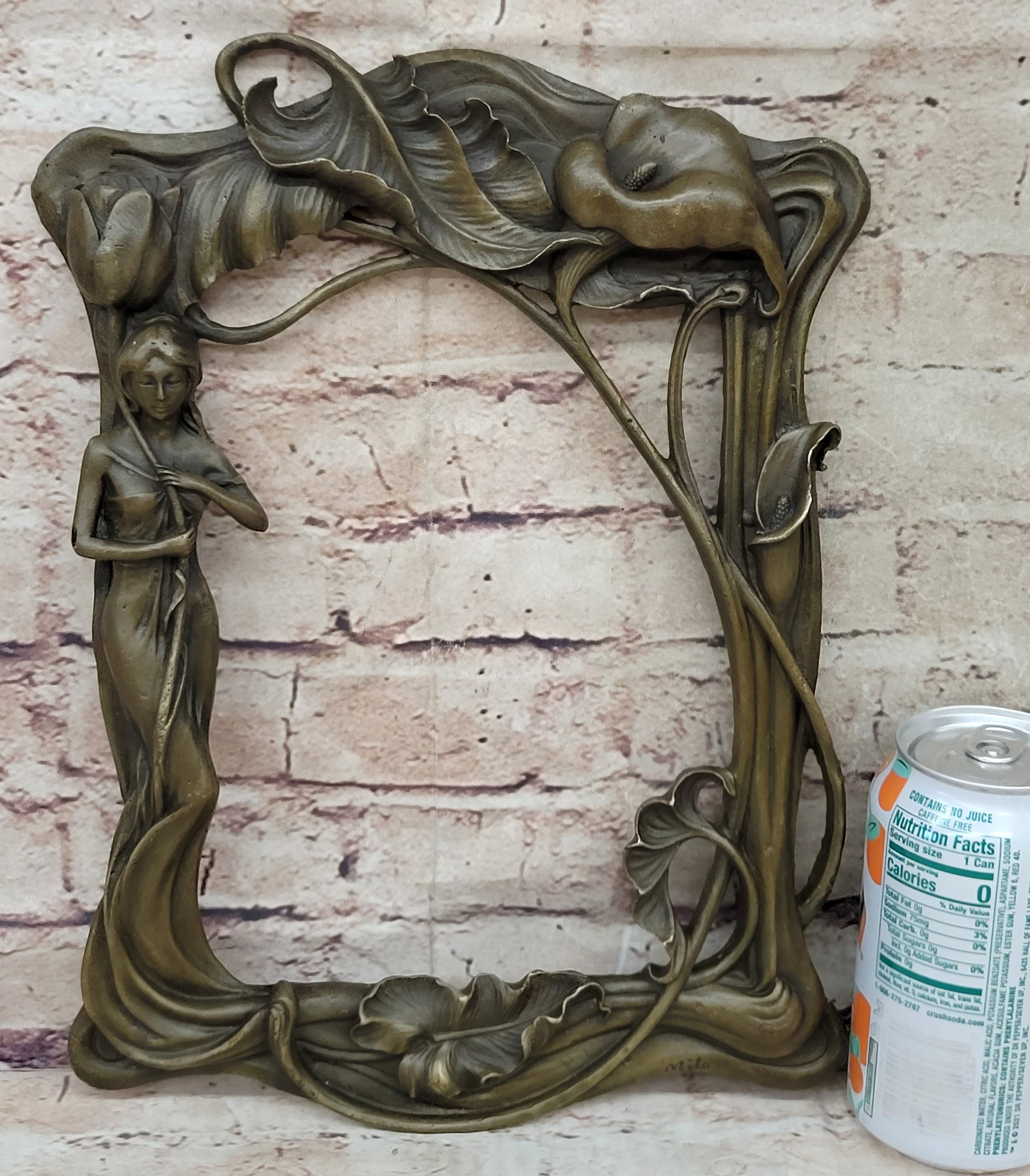Bronze Picture Frame Sculpture Female & Lily Orchid Flowers