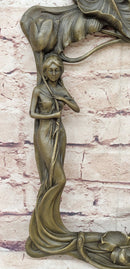 Bronze Picture Frame Sculpture Female & Lily Orchid Flowers