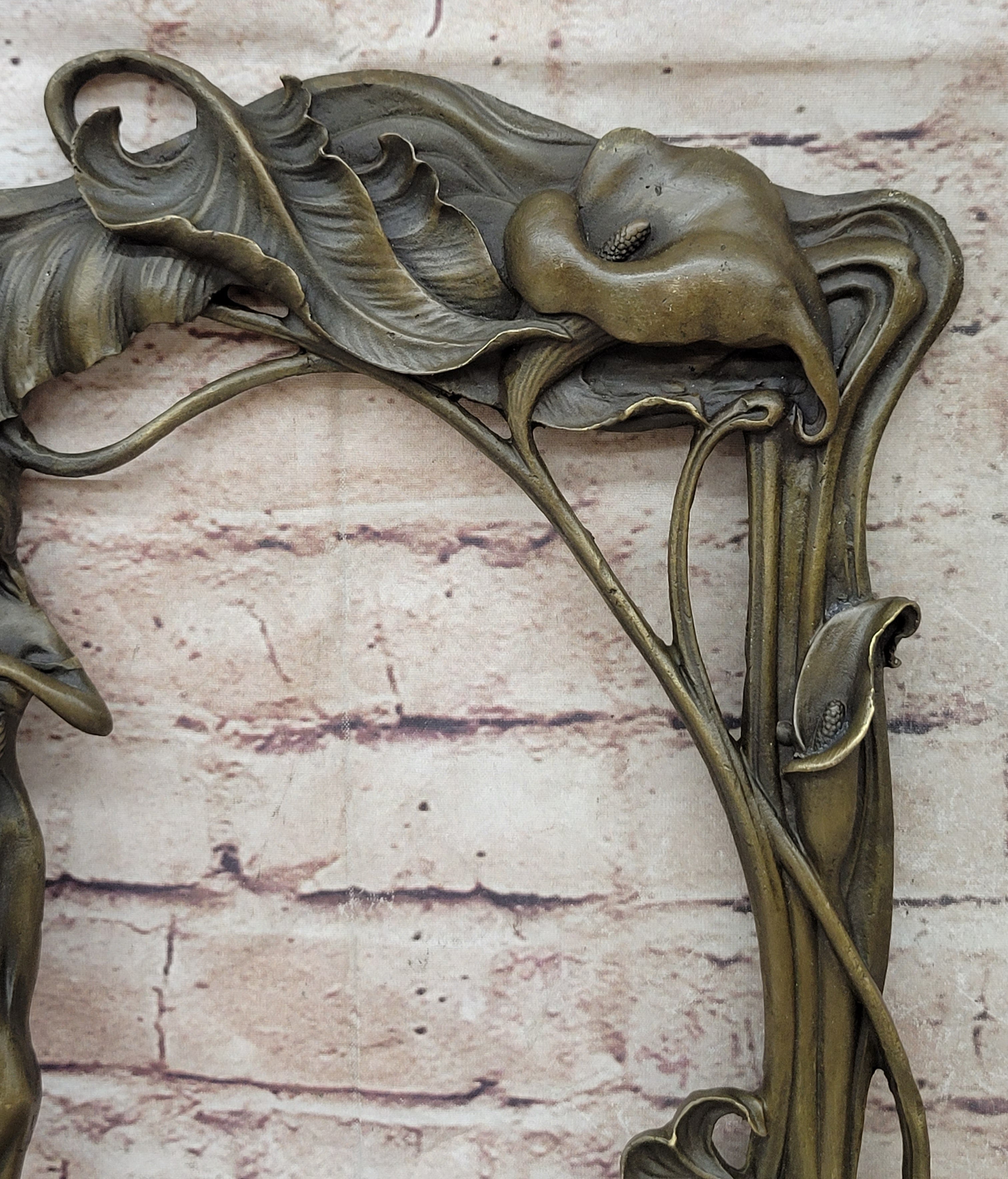 Bronze Picture Frame Sculpture Female & Lily Orchid Flowers