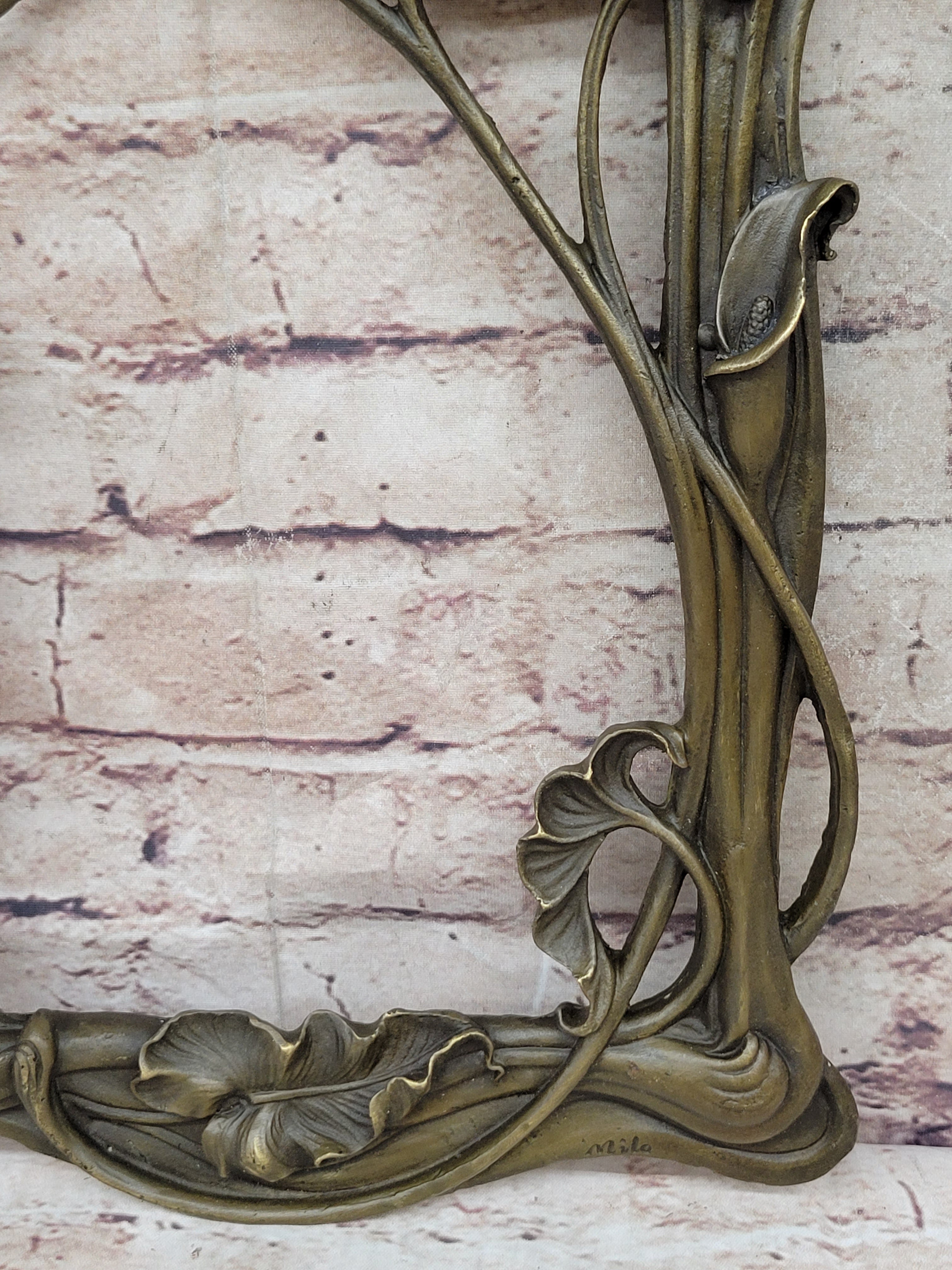 Bronze Picture Frame Sculpture Female & Lily Orchid Flowers