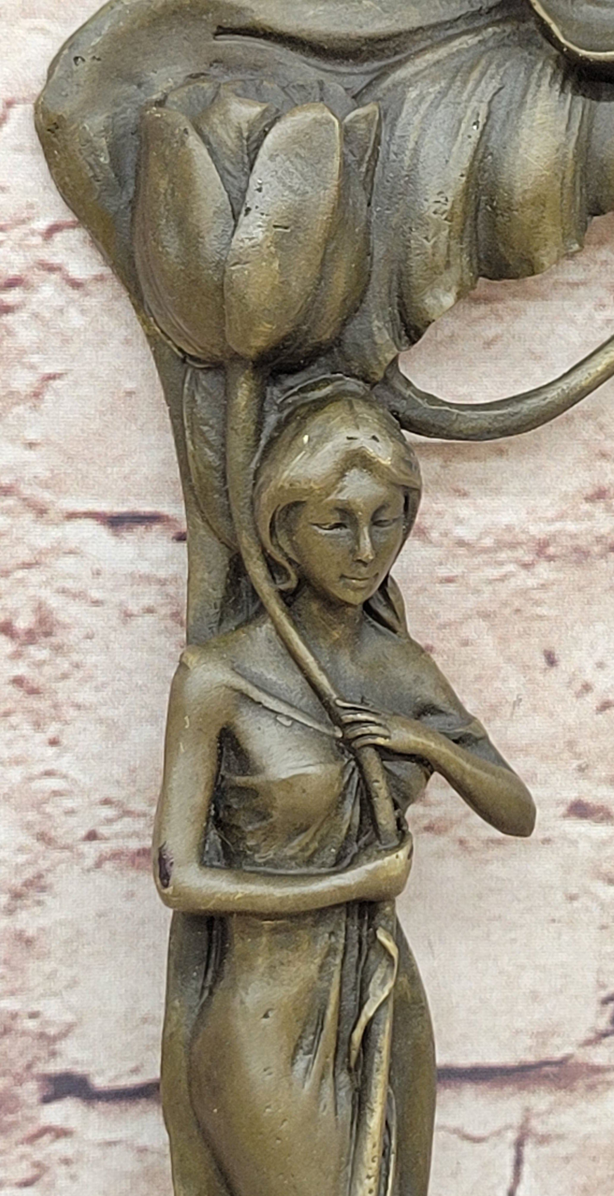 Bronze Picture Frame Sculpture Female & Lily Orchid Flowers