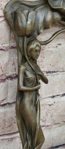 Bronze Picture Frame Sculpture Female & Lily Orchid Flowers