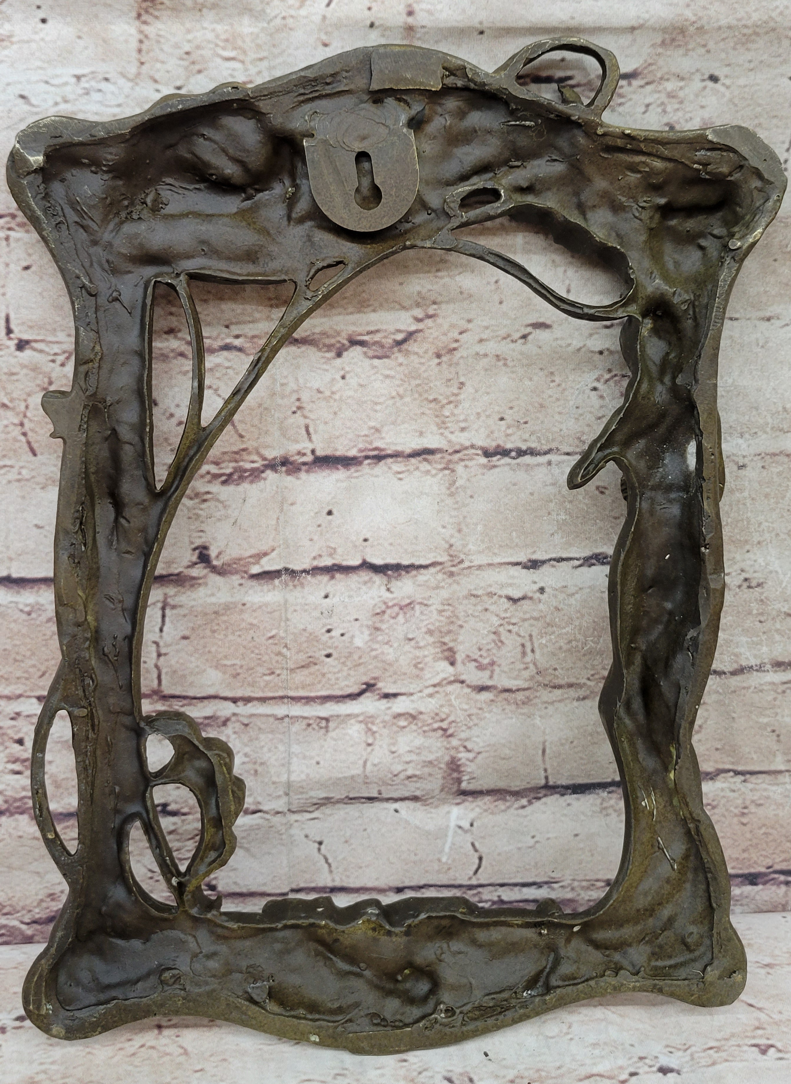 Bronze Picture Frame Sculpture Female & Lily Orchid Flowers