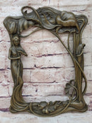 Bronze Picture Frame Sculpture Female & Lily Orchid Flowers