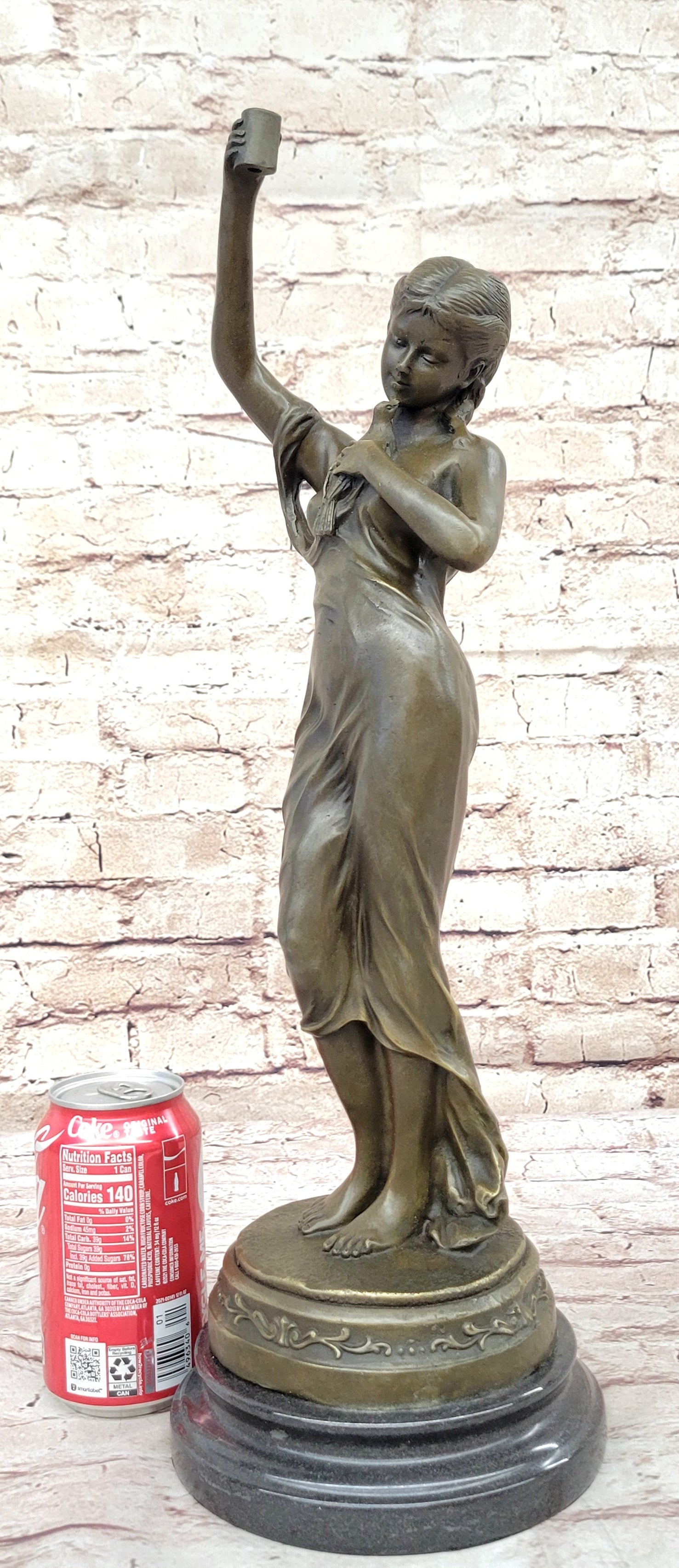 Jean Patoue “Maiden with Chalice” Bronze Sculpture on Marble