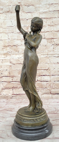 Jean Patoue “Maiden with Chalice” Bronze Sculpture on Marble