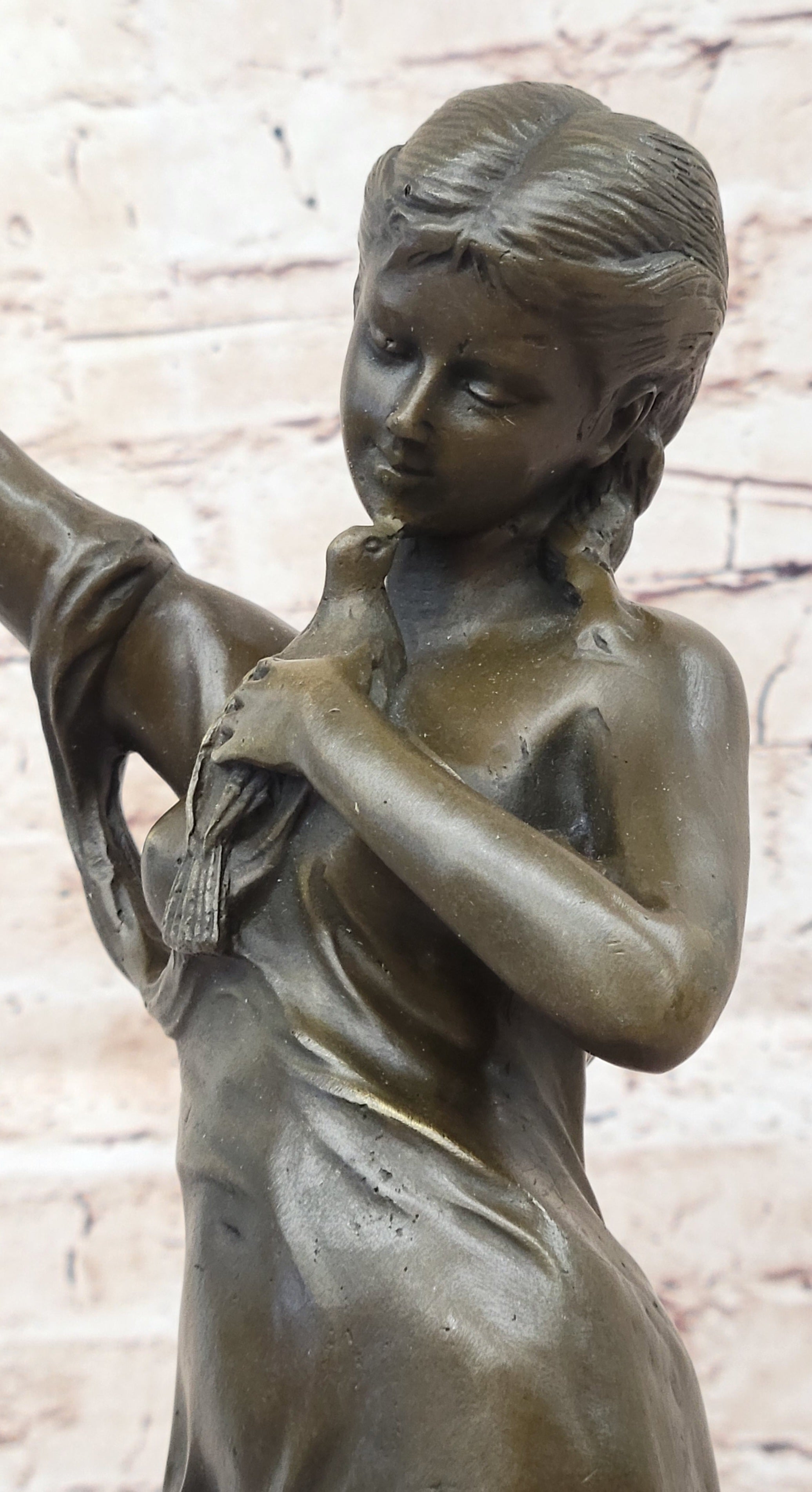 Jean Patoue “Maiden with Chalice” Bronze Sculpture on Marble