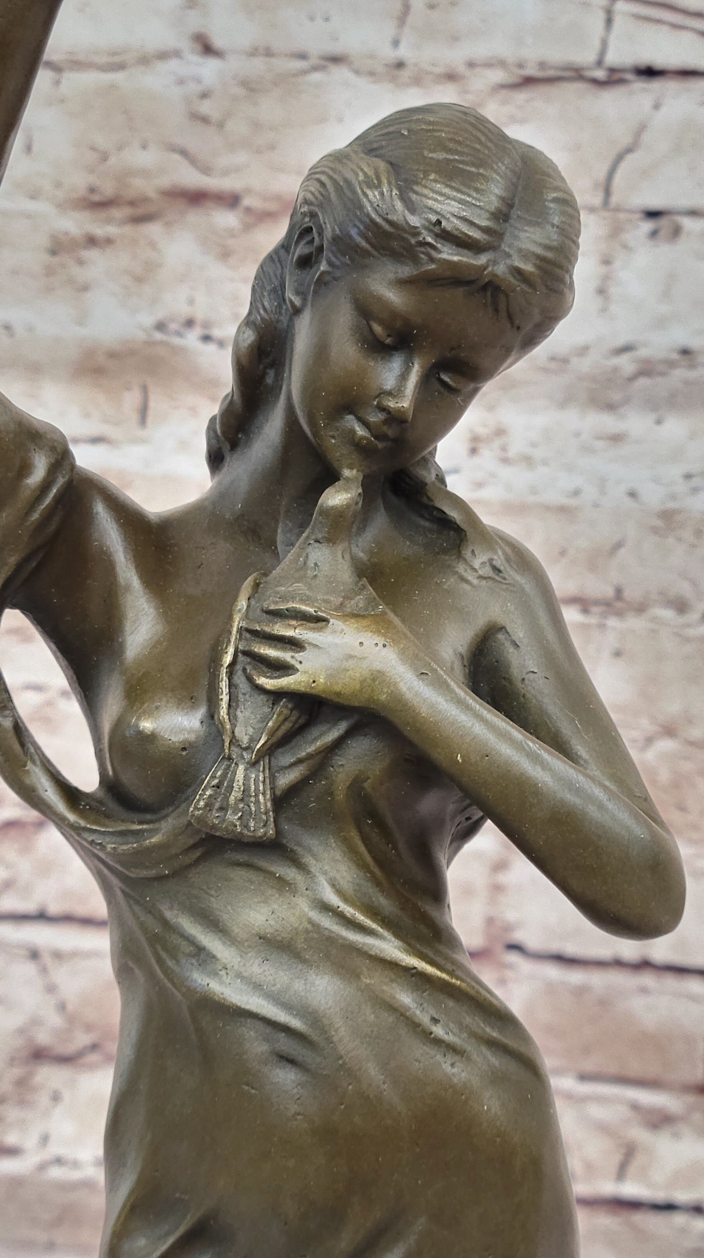 Jean Patoue “Maiden with Chalice” Bronze Sculpture on Marble