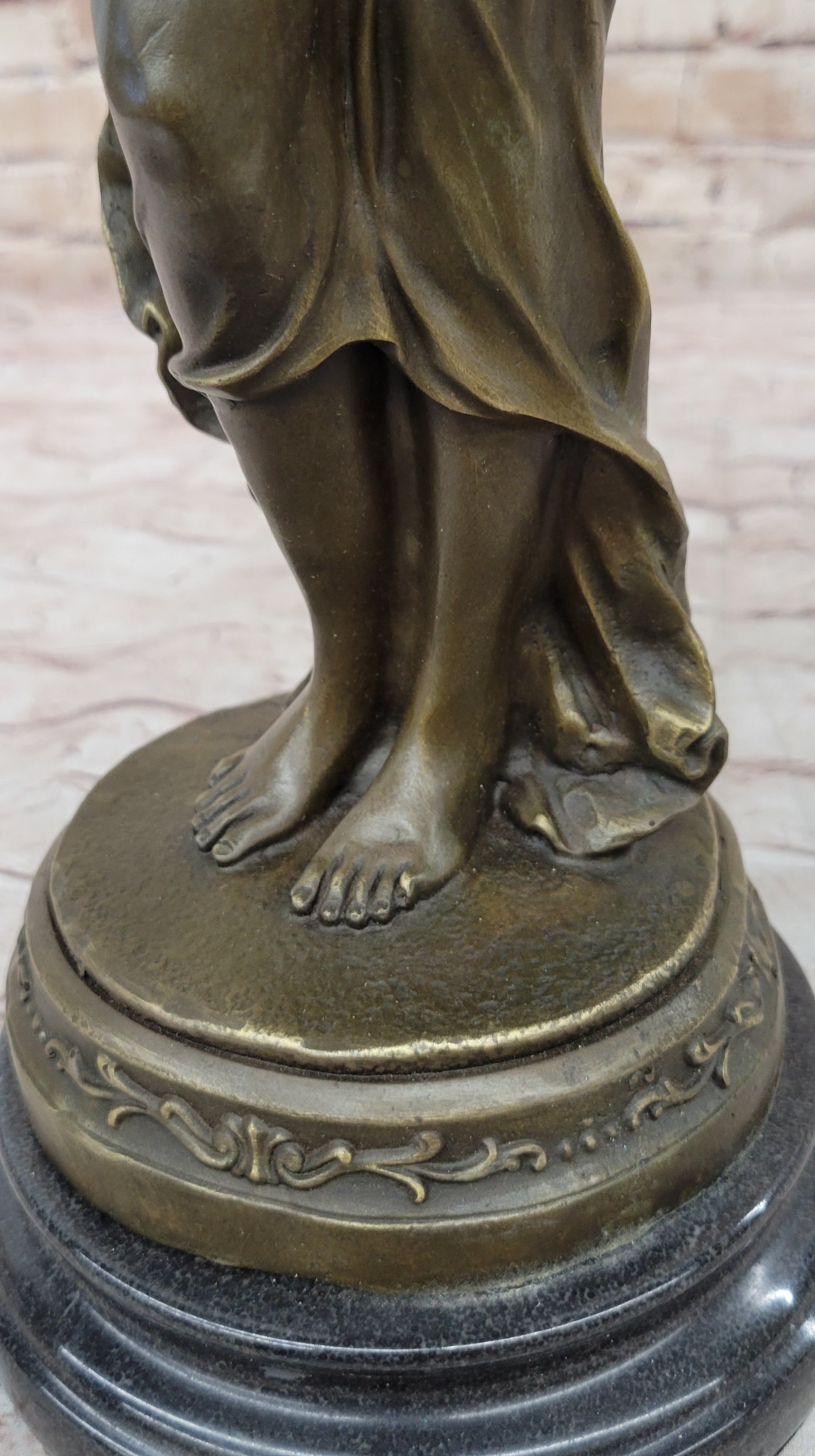 Jean Patoue “Maiden with Chalice” Bronze Sculpture on Marble