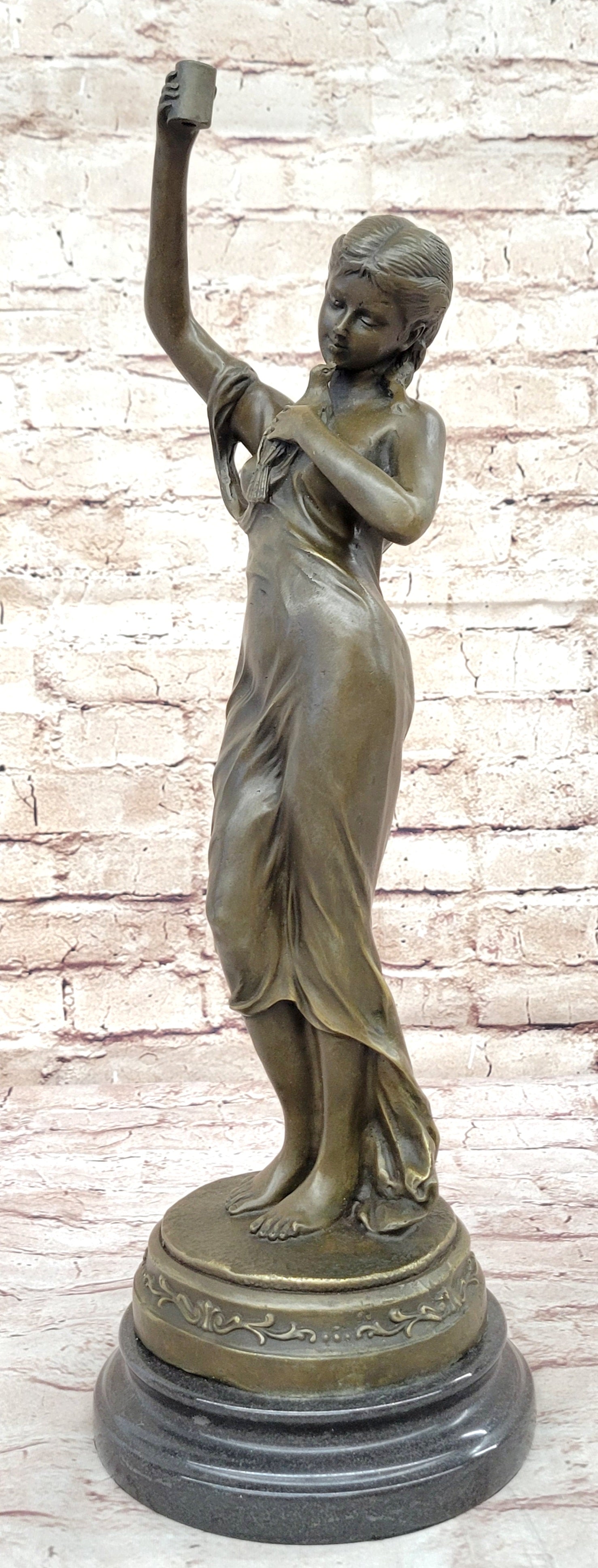Jean Patoue “Maiden with Chalice” Bronze Sculpture on Marble