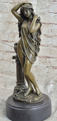 Classic Patoue Female Figure Nude Bookend Bronze Marble Sculpture