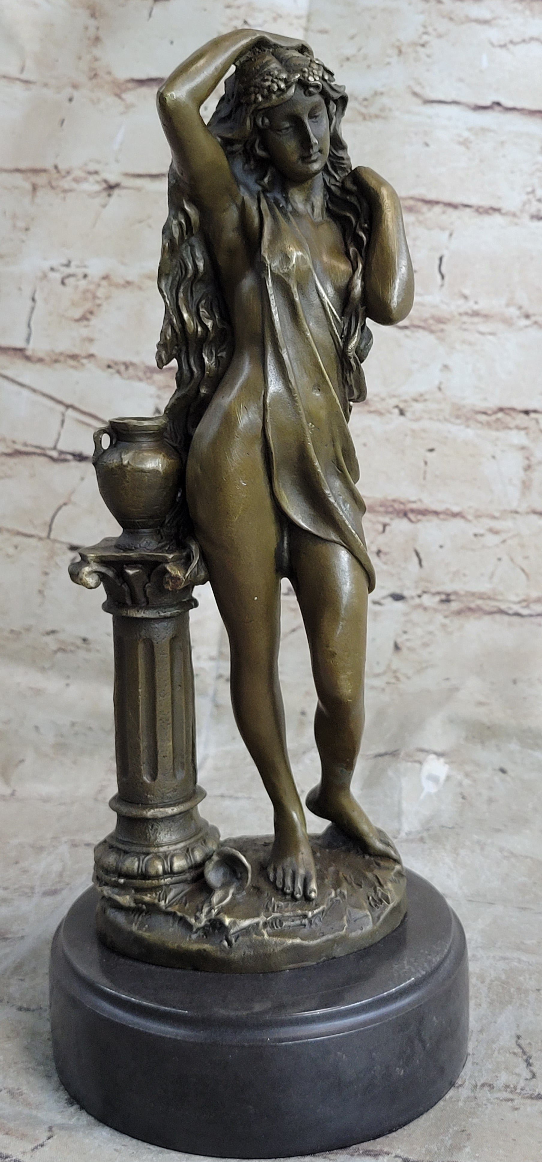 Classic Patoue Female Figure Nude Bookend Bronze Marble Sculpture