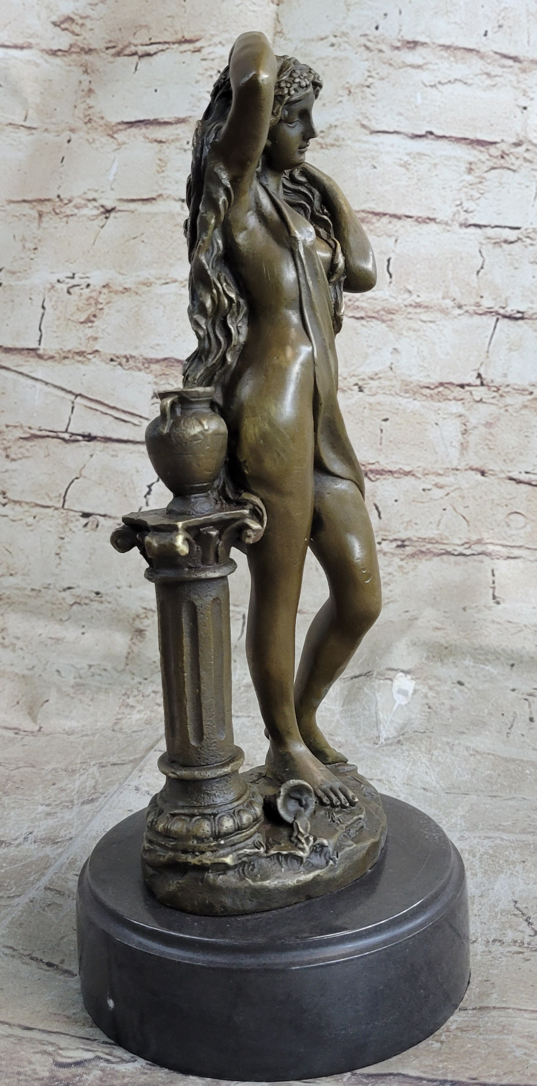 Classic Patoue Female Figure Nude Bookend Bronze Marble Sculpture