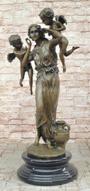 Signed Moreau Young Lady With Two Angels Bronze Sculpture