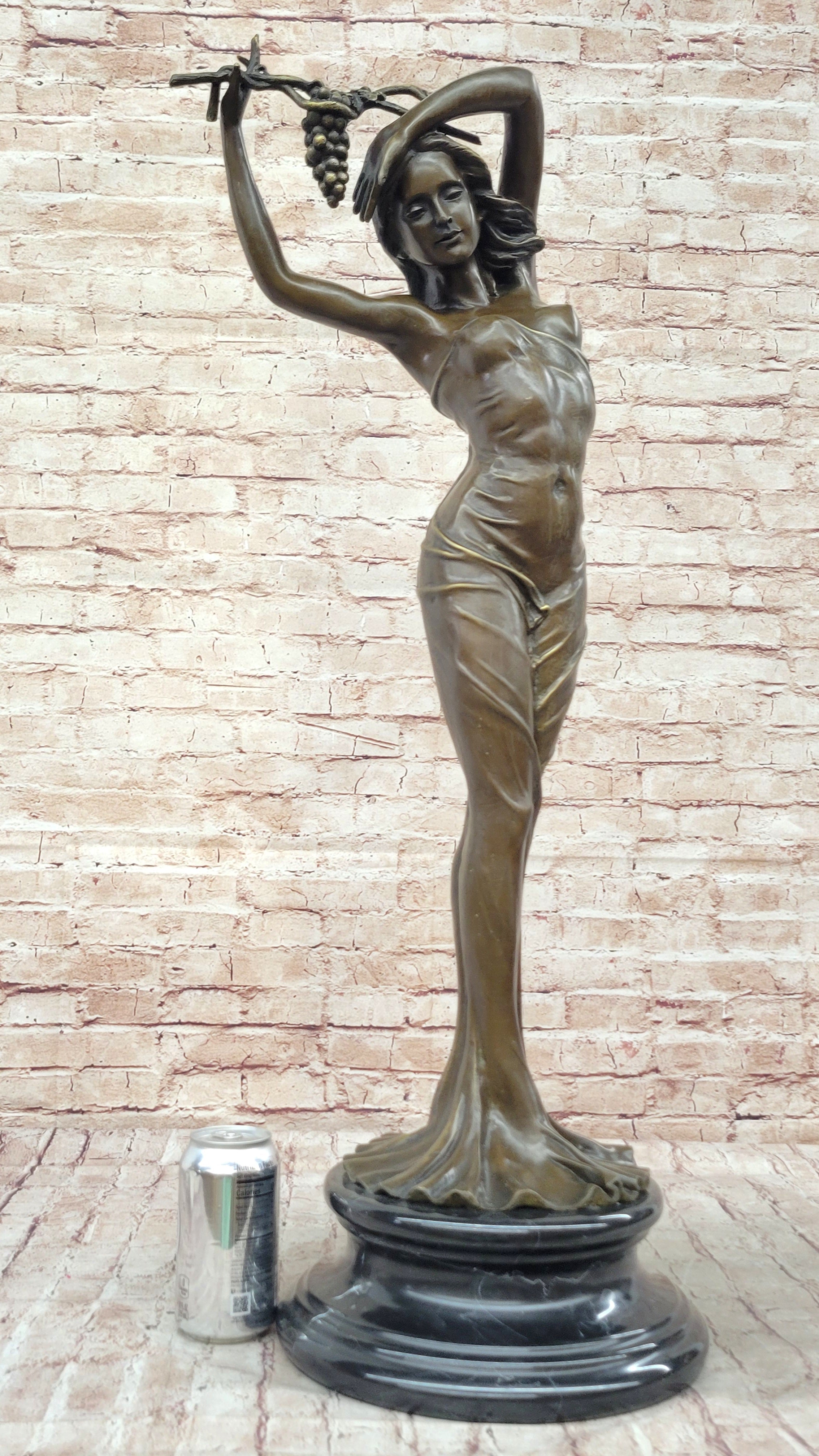 Nude Female Figure Sexy Girl Stretching Grapes Vineyard Wine Bronze Sculpture Statue Decor Original Art