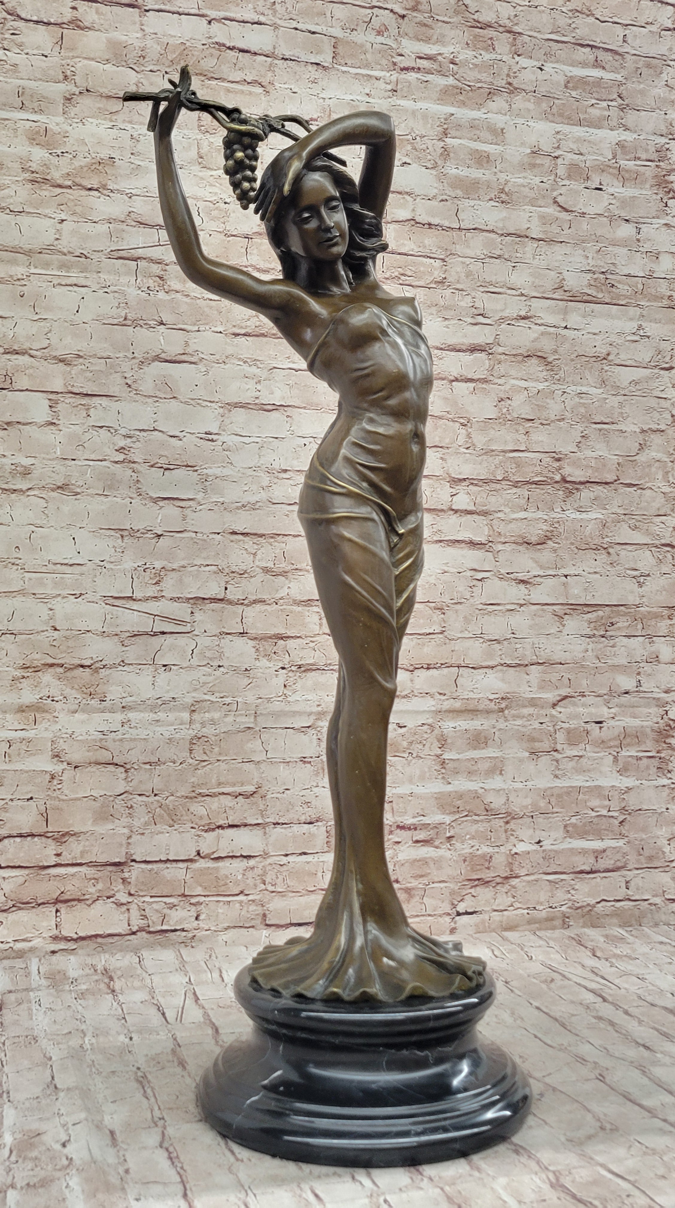 Nude Female Figure Sexy Girl Stretching Grapes Vineyard Wine Bronze Sculpture Statue Decor Original Art