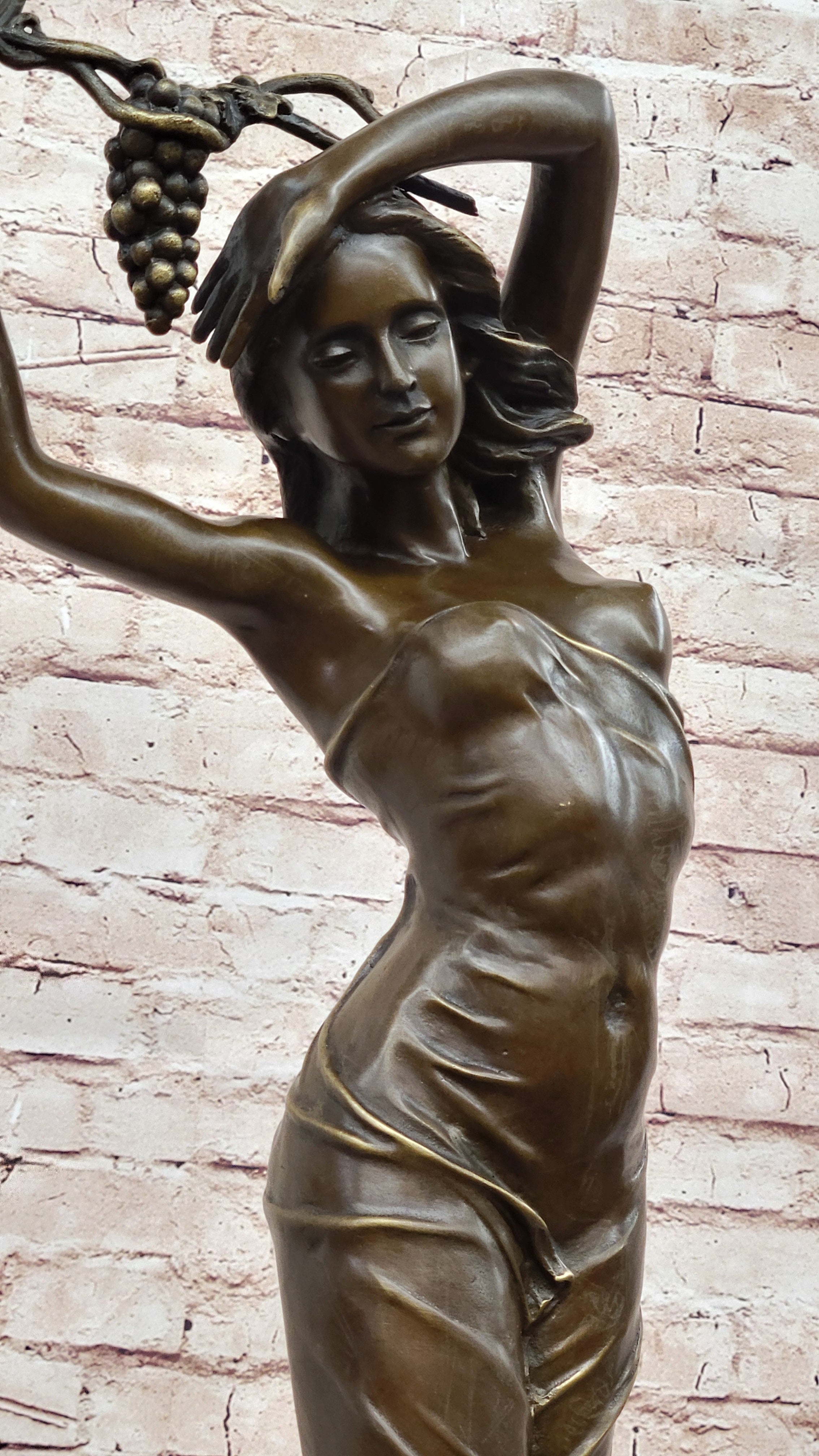 Nude Female Figure Sexy Girl Stretching Grapes Vineyard Wine Bronze Sculpture Statue Decor Original Art
