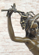 Nude Female Figure Sexy Girl Stretching Grapes Vineyard Wine Bronze Sculpture Statue Decor Original Art
