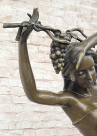 Nude Female Figure Sexy Girl Stretching Grapes Vineyard Wine Bronze Sculpture Statue Decor Original Art