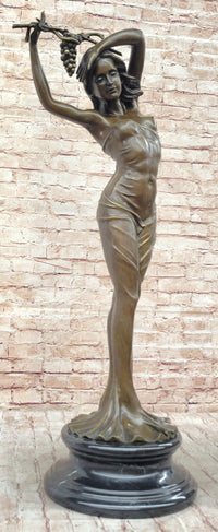 Nude Female Figure Sexy Girl Stretching Grapes Vineyard Wine Bronze Sculpture Statue Decor Original Art