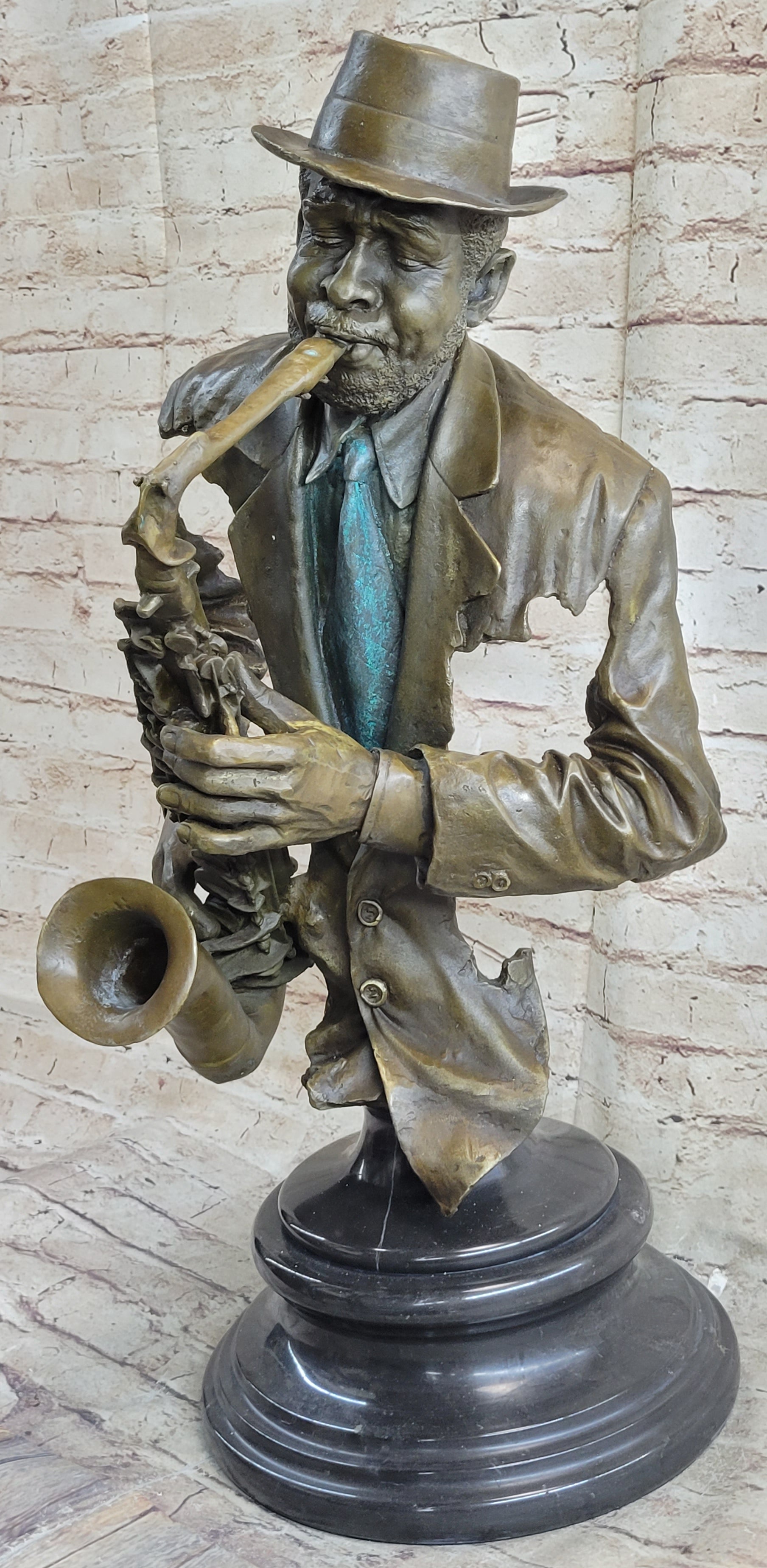African American Jazz Saxophonist Bronze Sculpture