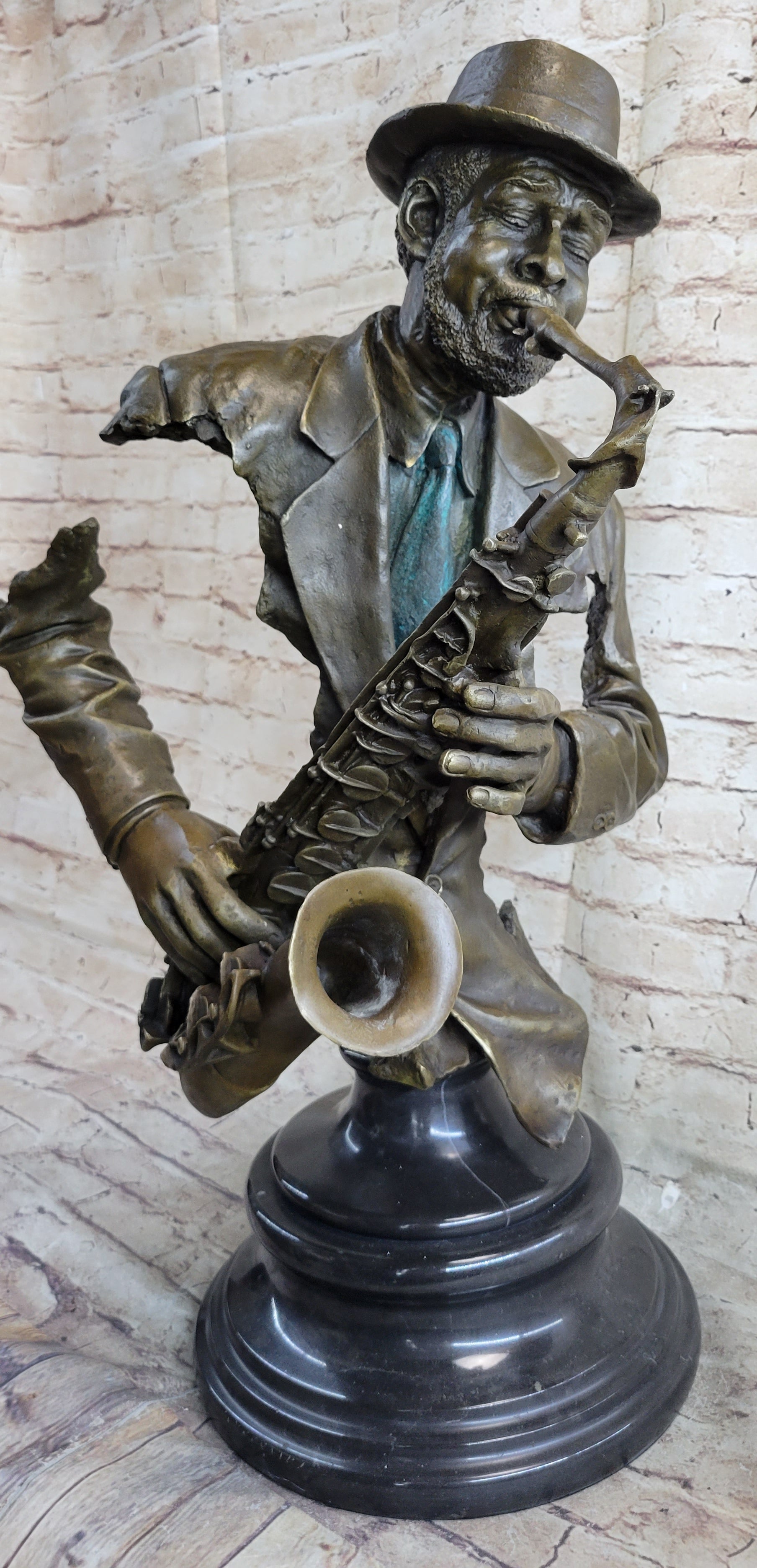 African American Jazz Saxophonist Bronze Sculpture
