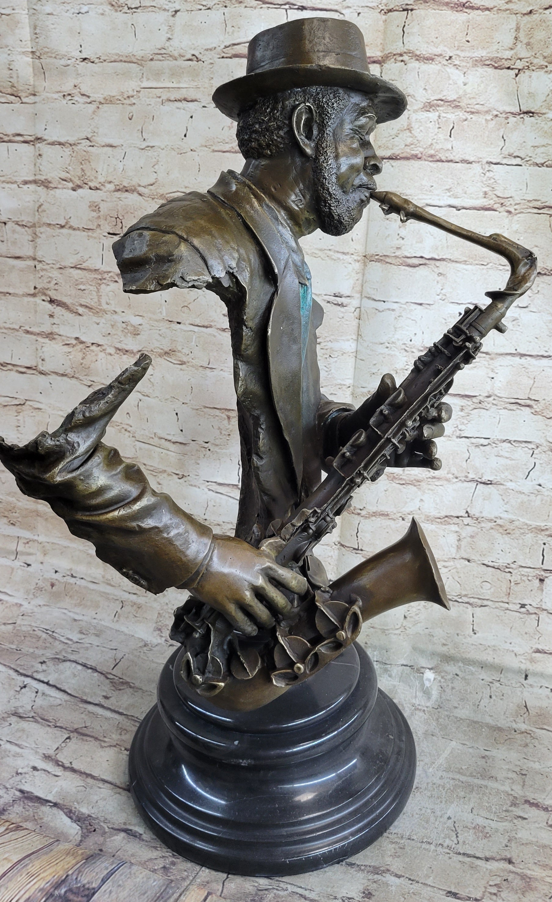 African American Jazz Saxophonist Bronze Sculpture