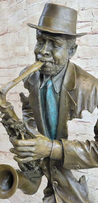 African American Jazz Saxophonist Bronze Sculpture