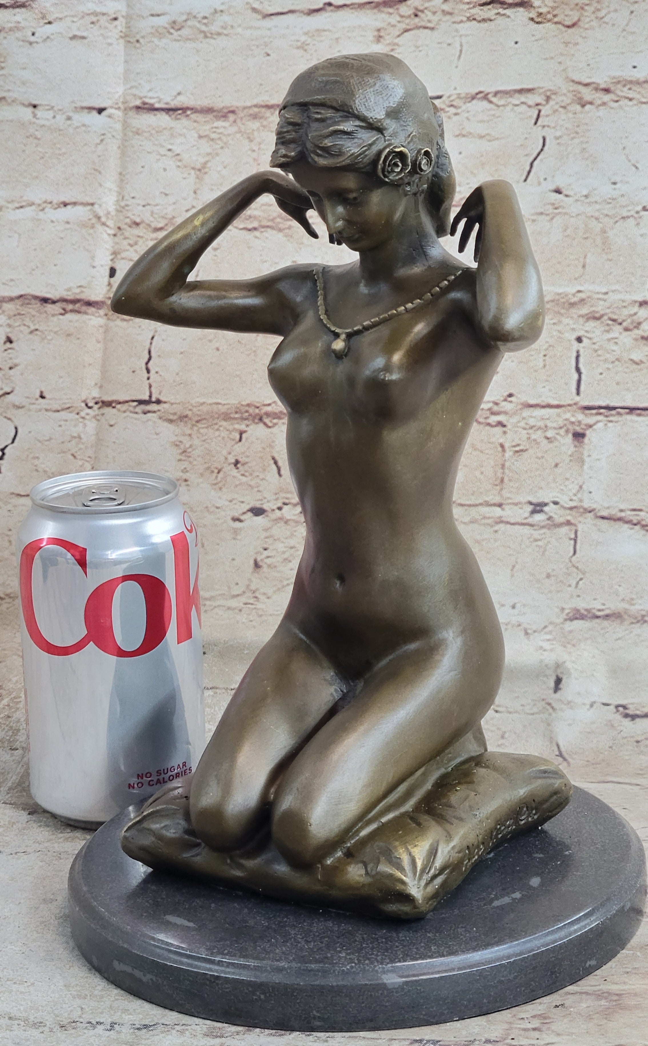 Signed Aldo Vitaleh Femme Agenouille Nude Lady Bronze Sculpture Lost Wax Artwork