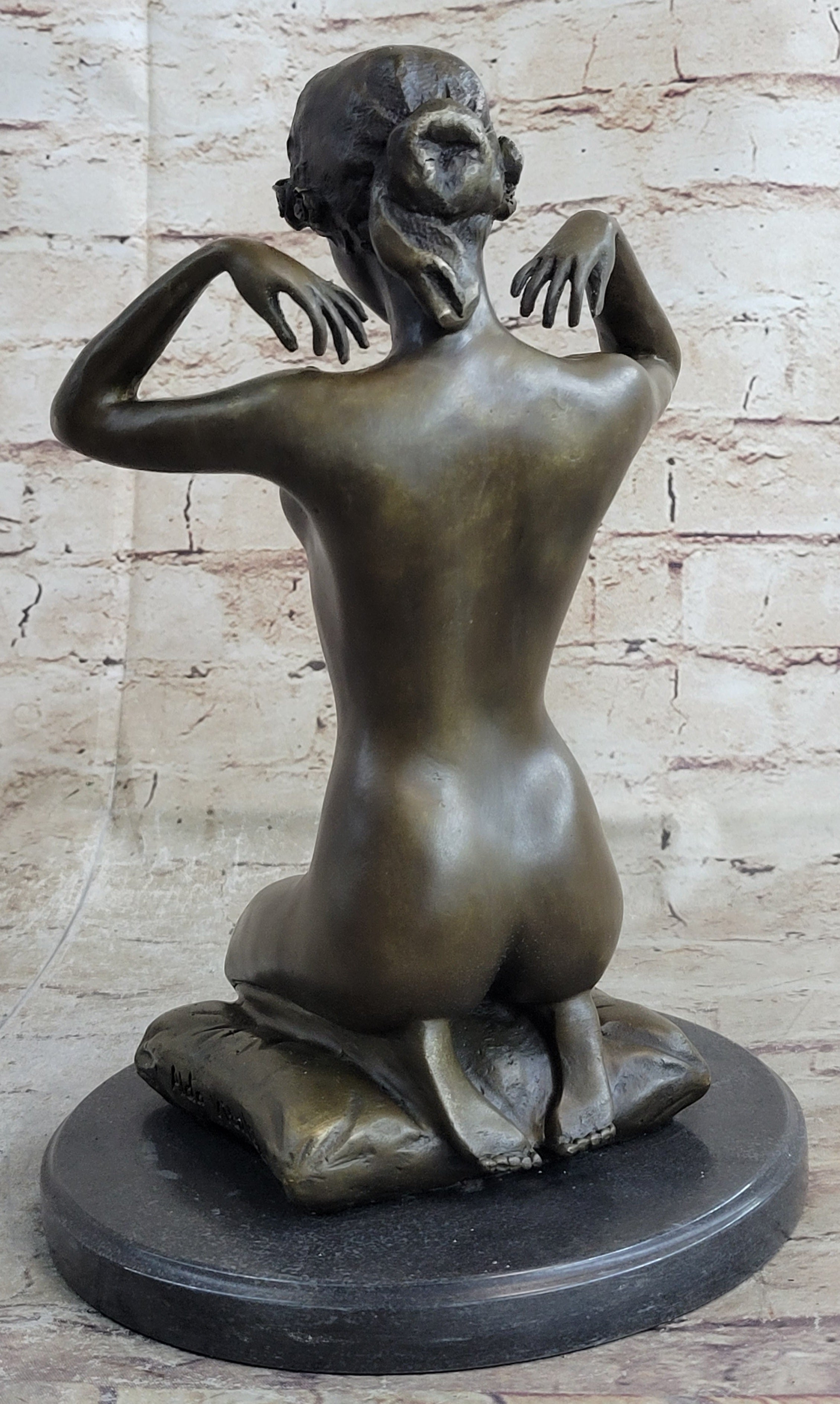 Signed Aldo Vitaleh Femme Agenouille Nude Lady Bronze Sculpture Lost Wax Artwork