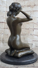 Signed Aldo Vitaleh Femme Agenouille Nude Lady Bronze Sculpture Lost Wax Artwork
