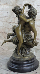 Nude Art Nude Nymph with Satyr Bronze Sculpture Marble Base
