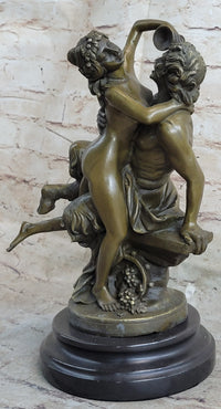 Nude Art Nude Nymph with Satyr Bronze Sculpture Marble Base