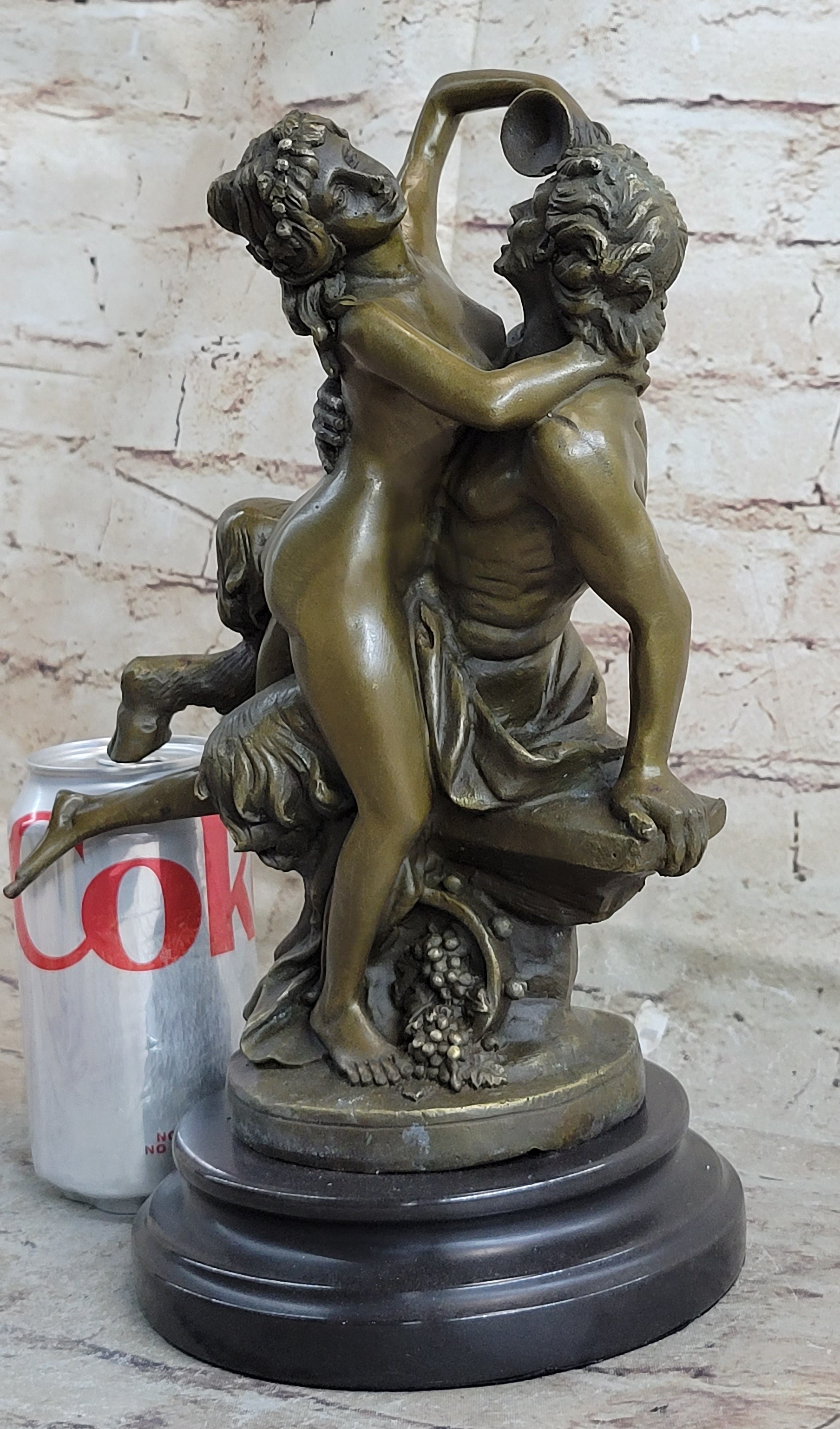 Nude Art Nude Nymph with Satyr Bronze Sculpture Marble Base