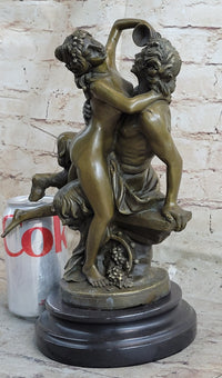 Nude Art Nude Nymph with Satyr Bronze Sculpture Marble Base