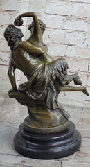 Nude Art Nude Nymph with Satyr Bronze Sculpture Marble Base