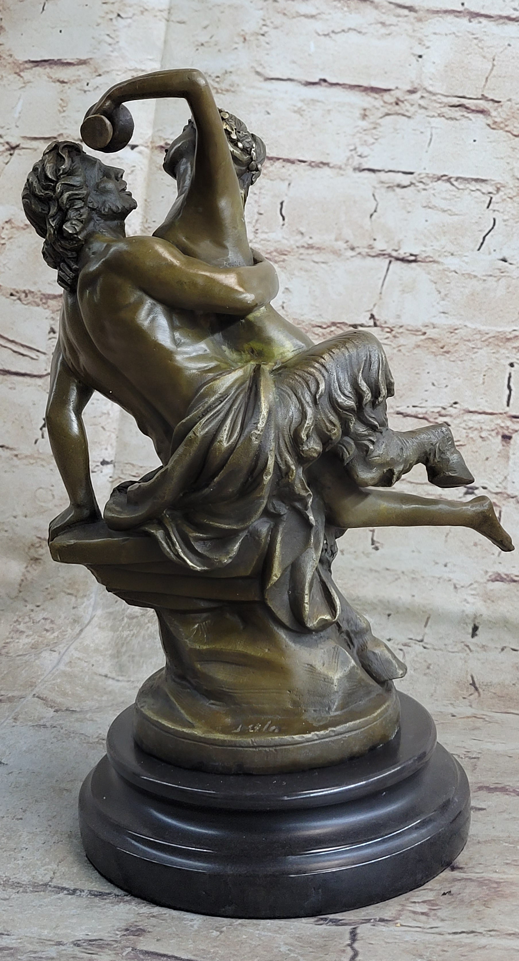 Nude Art Nude Nymph with Satyr Bronze Sculpture Marble Base