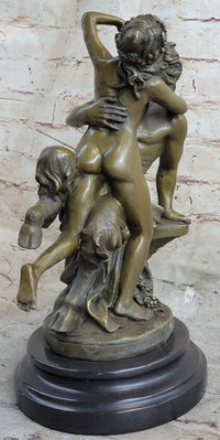 Nude Art Nude Nymph with Satyr Bronze Sculpture Marble Base