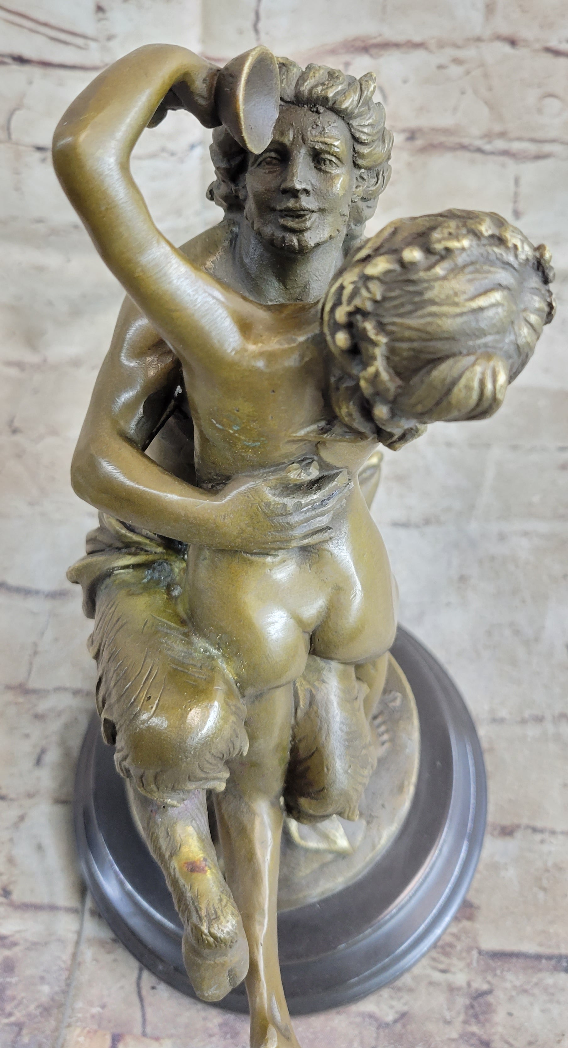 Nude Art Nude Nymph with Satyr Bronze Sculpture Marble Base