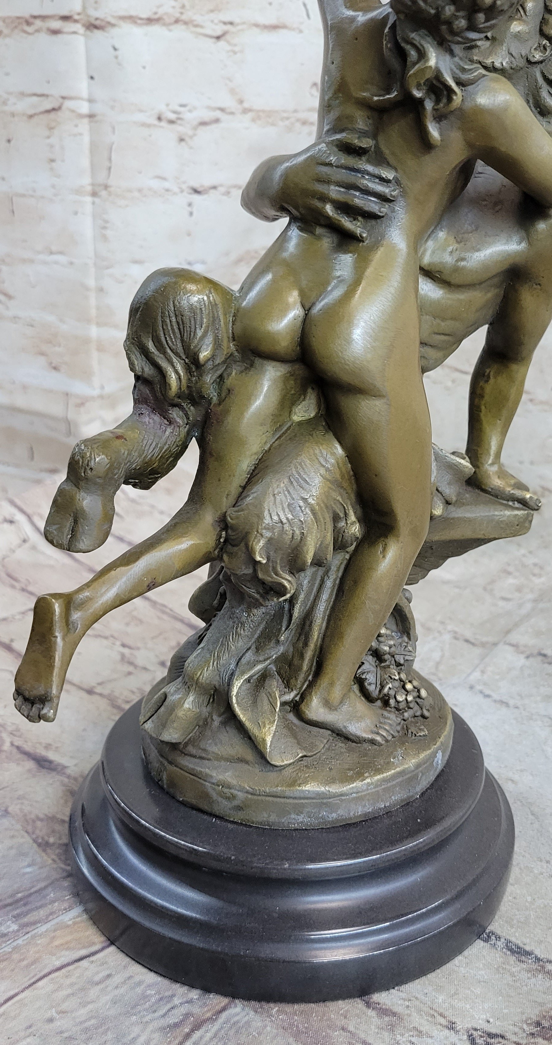 Nude Art Nude Nymph with Satyr Bronze Sculpture Marble Base