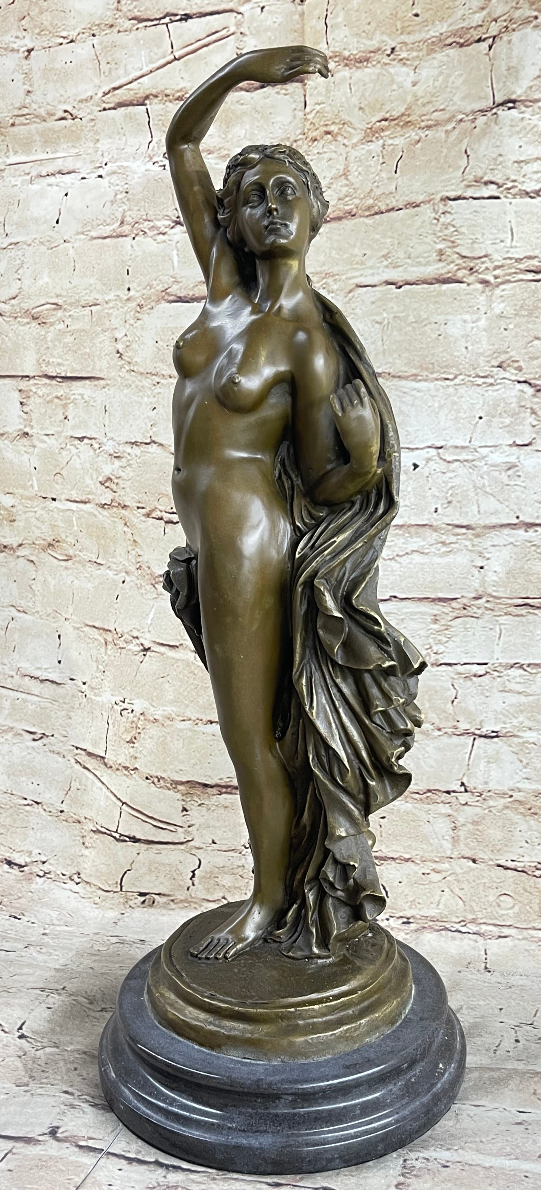 Nude Roman Greek Goddess Female Figure Bronze Sculpture 20" x 7"