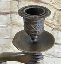 Greek Roman Woman Candle Holder Bronze Sculpture Art