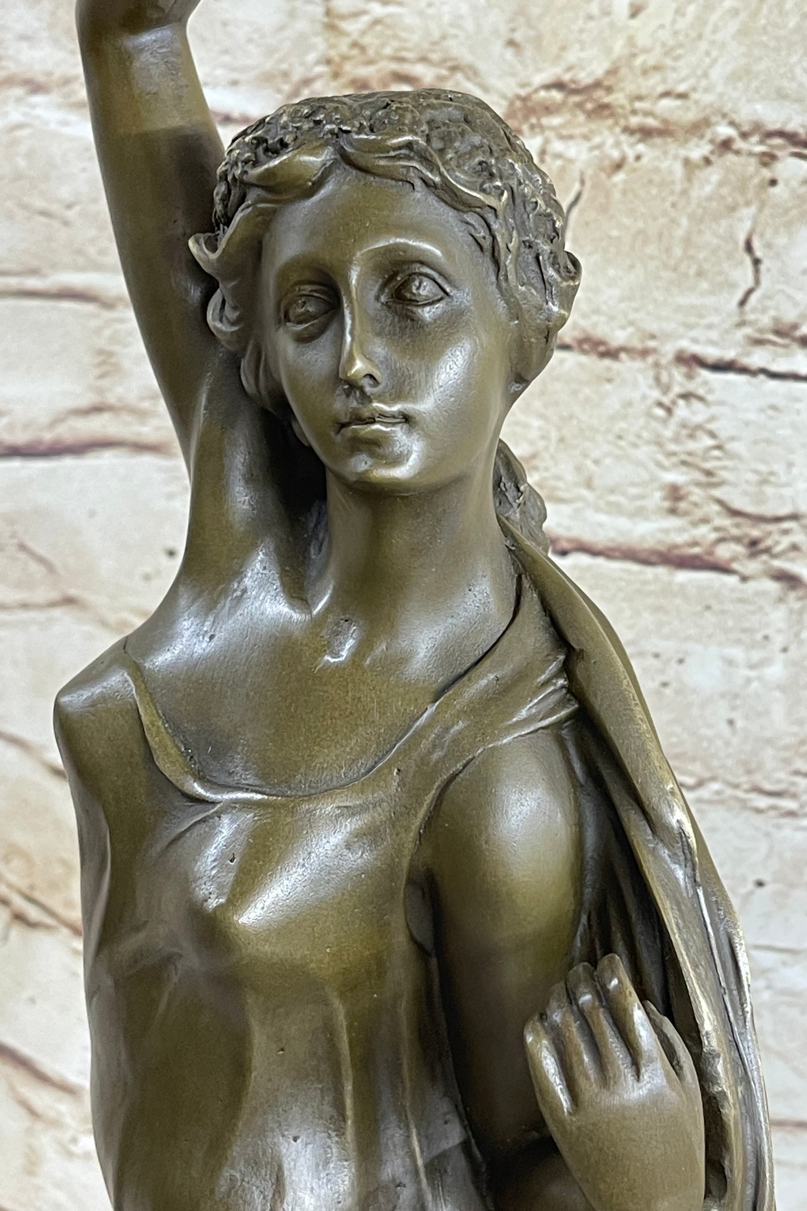 Greek Roman Woman Candle Holder Bronze Sculpture Art