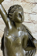 Greek Roman Woman Candle Holder Bronze Sculpture Art