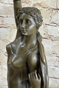Greek Roman Woman Candle Holder Bronze Sculpture Art