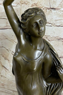 Greek Roman Woman Candle Holder Bronze Sculpture Art