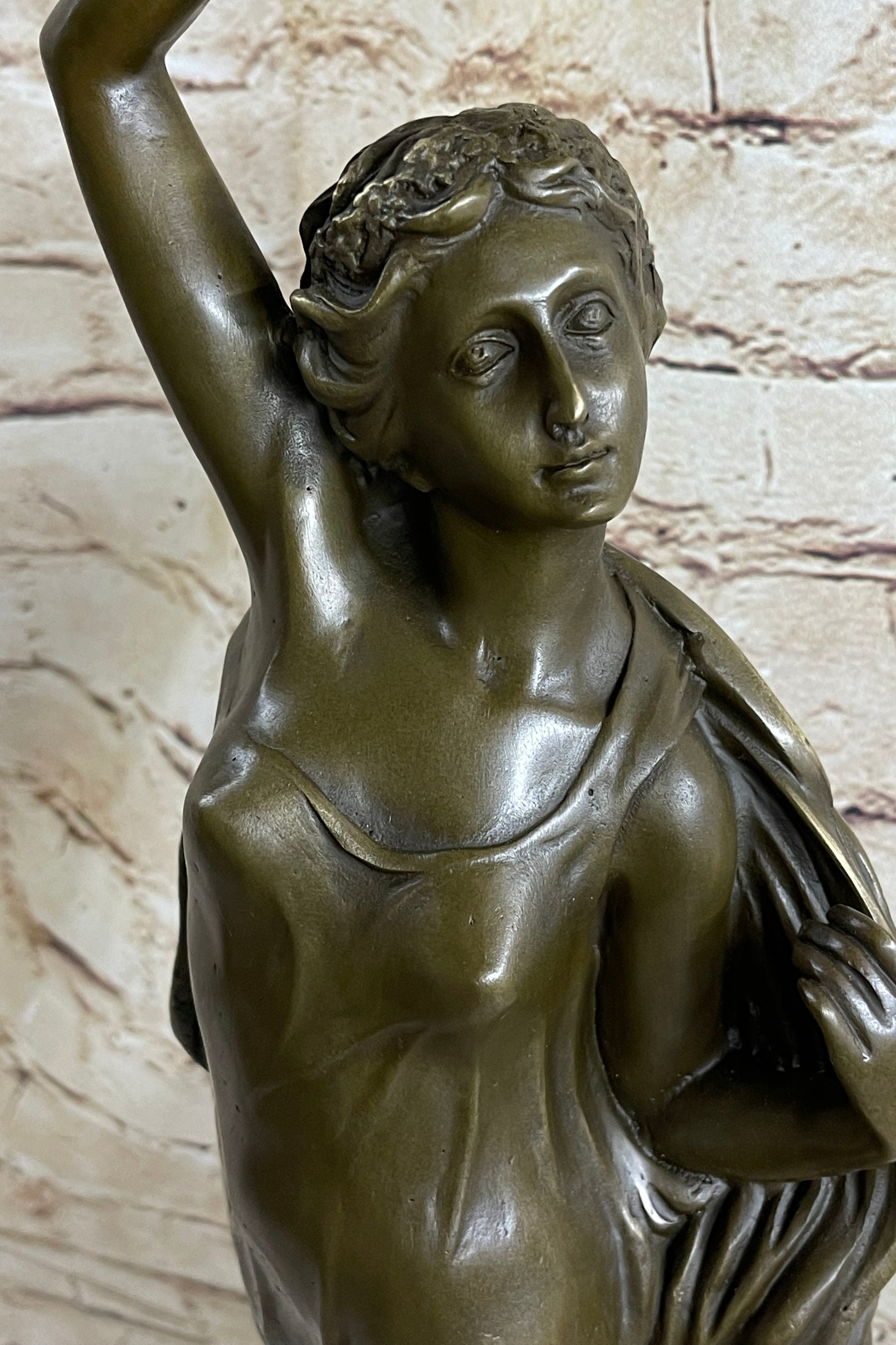 Greek Roman Woman Candle Holder Bronze Sculpture Art